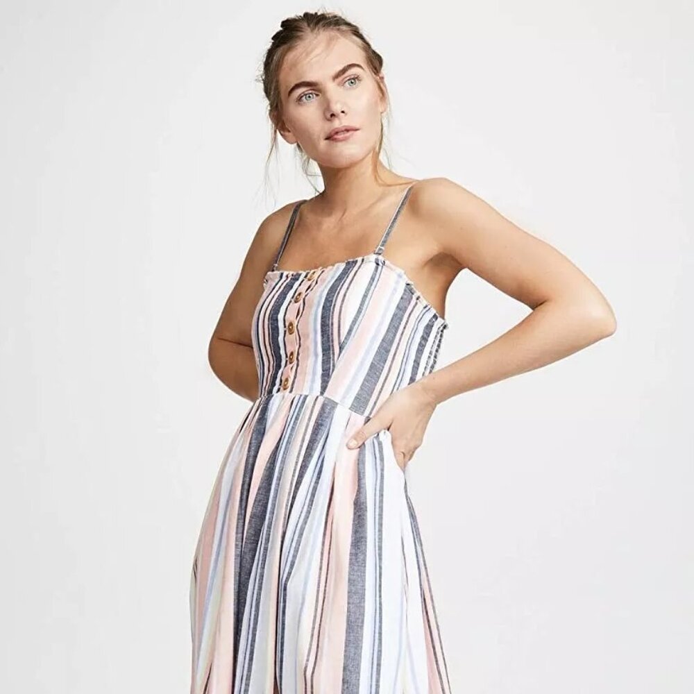 FREE PEOPLE Lilah Stripe Midi Dress Sleeveless Smocked Boho Small